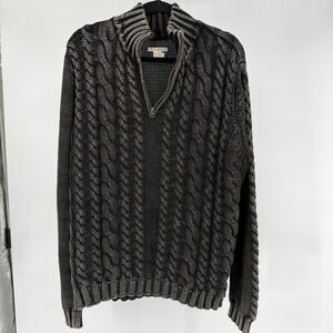 Carbon 2 Cobalt Mens L Gray Cable Knit Quarter Zip Sweater 100% Cotton